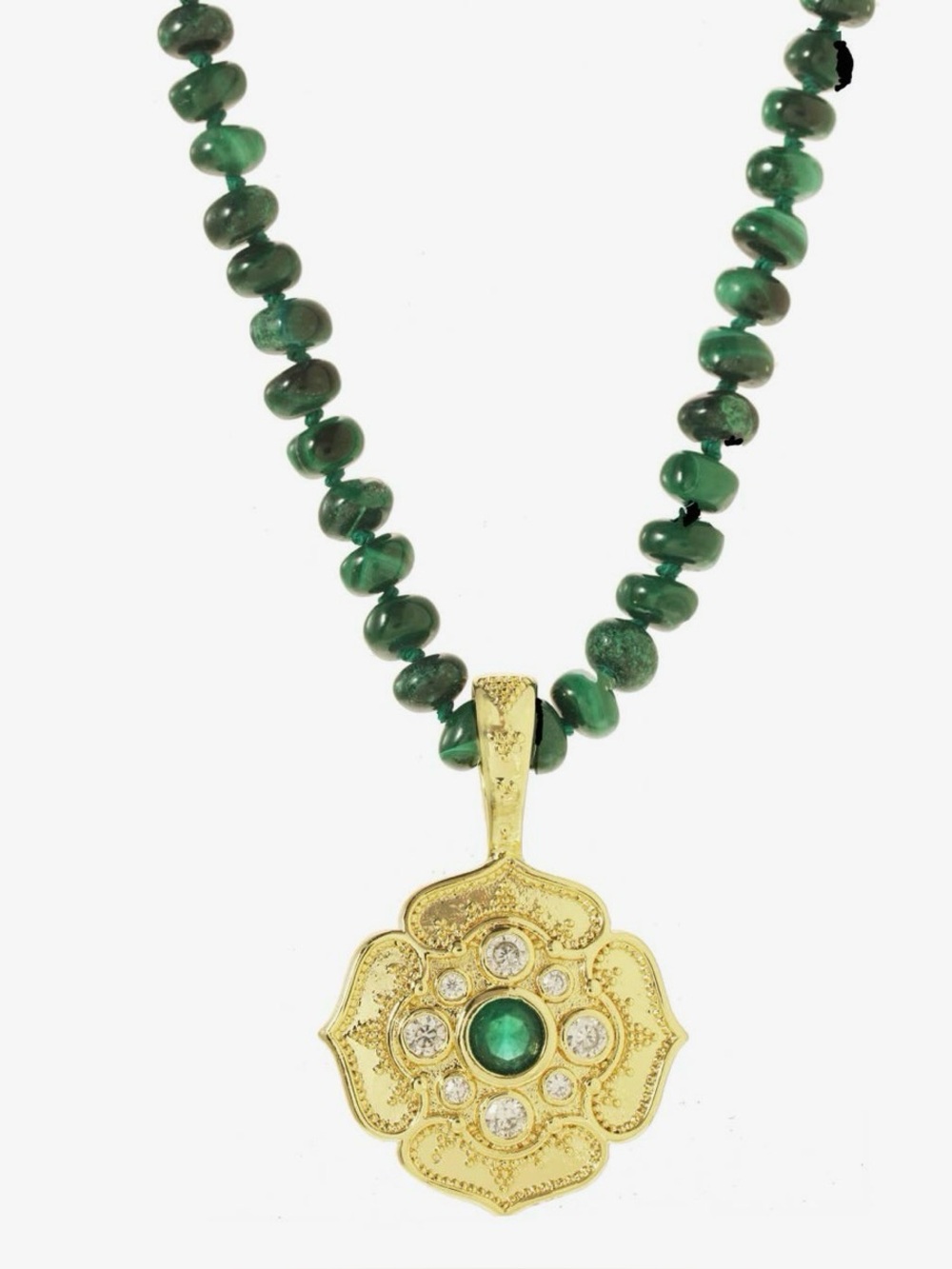 Rachel Reinhardt Malachite and Gold Fleur Pendant Necklace NWT $172
